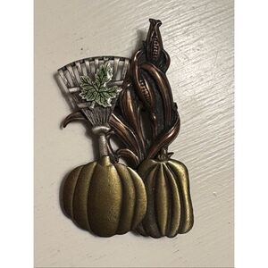 Vintage Fall Harvest Brooch Pumpkins Corn Cottagecore Rustic Farmhouse Pin